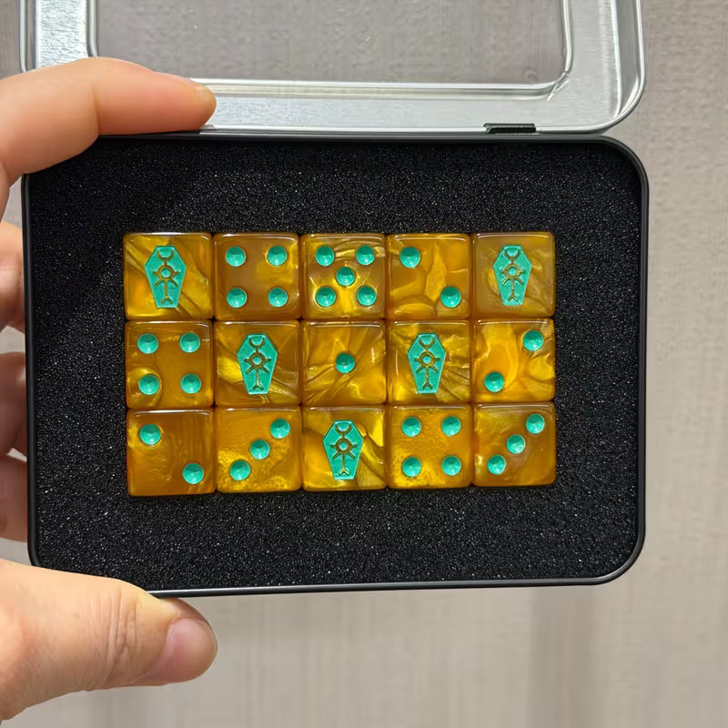 Wargaming 15 Dice Set - Gold With Teal Pips