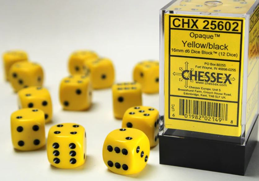 Opaque 12D6 Yellow / Black Pips 16 MM