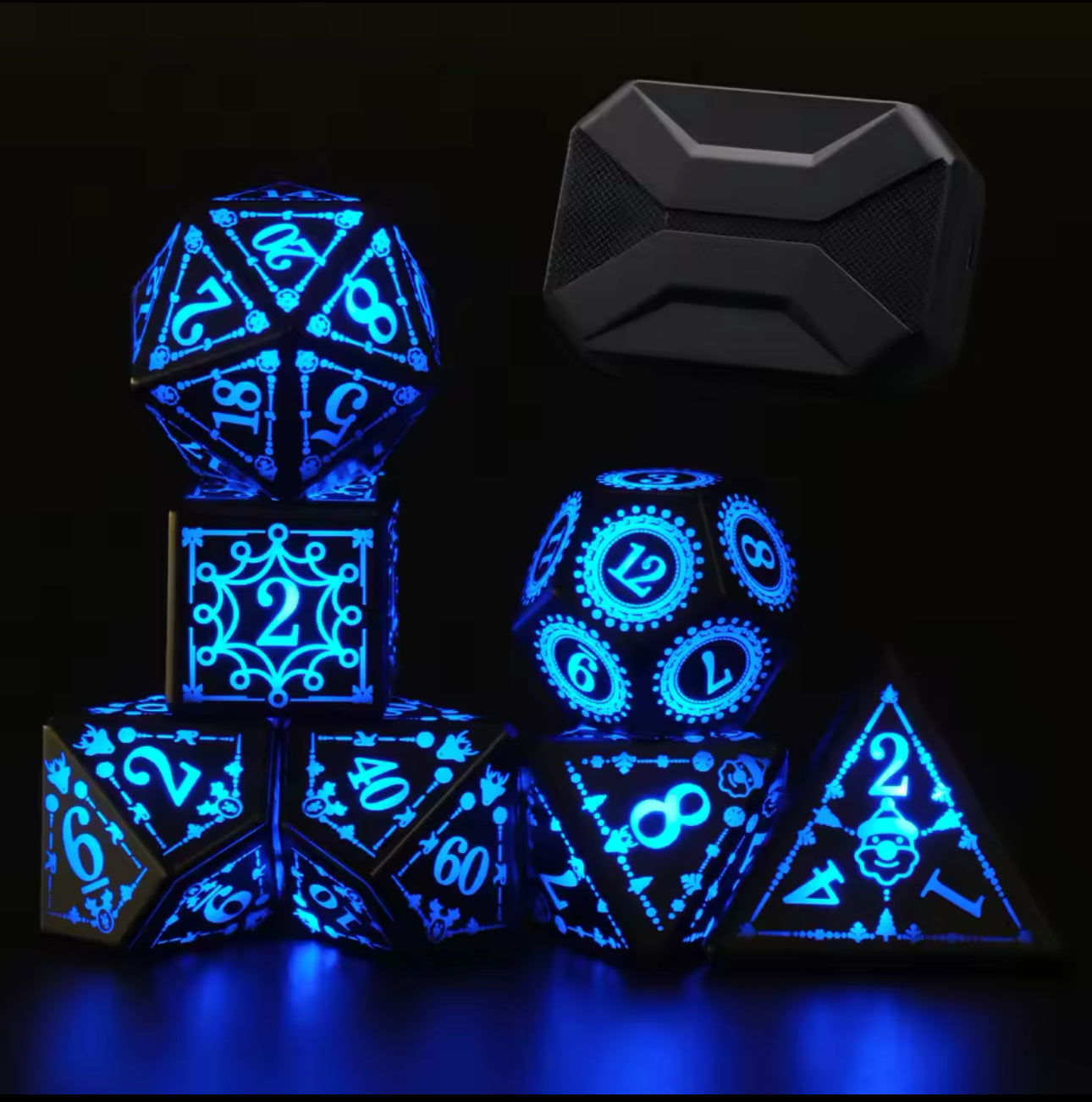 Jeu de dés LED avec boîte rechargeable : bleu