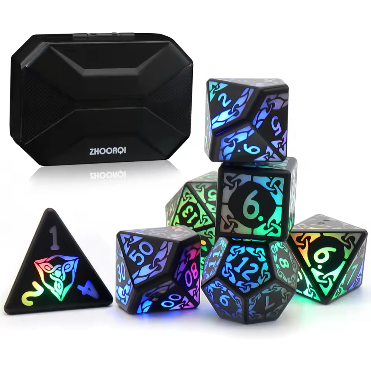 Jeu de dés LED avec boîte rechargeable : Celtic Raindow
