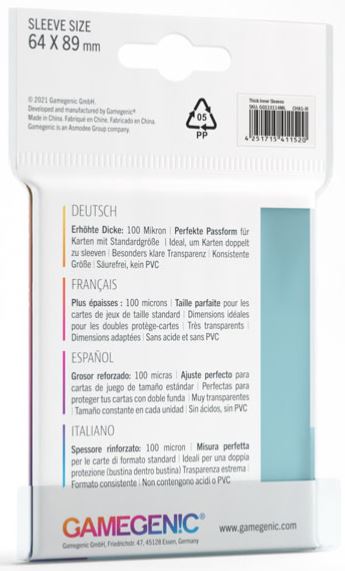 Pochettes intérieures épaisses Gamegenic 64 MM X 89 MM 50 CT