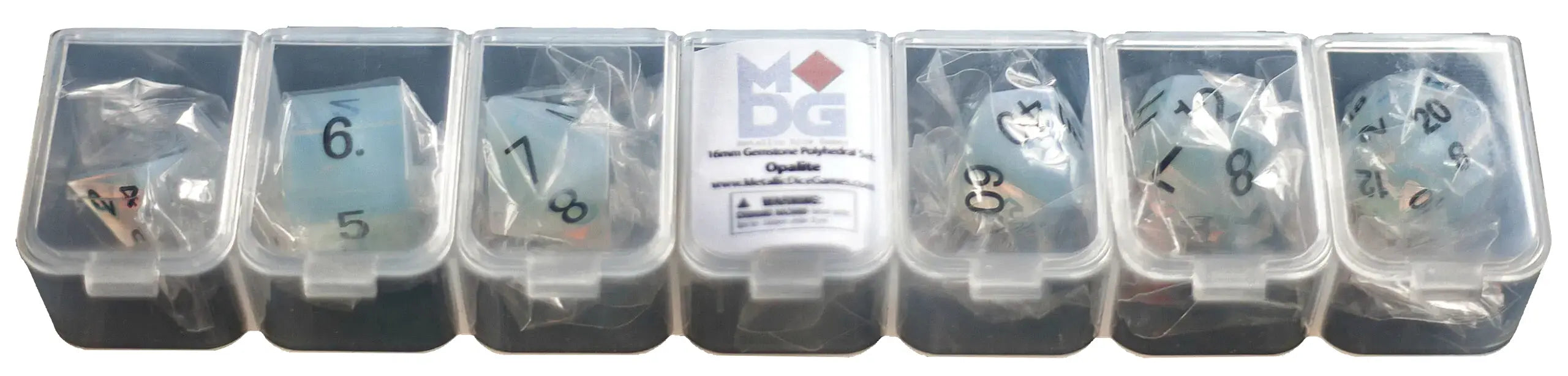 Ensemble de 7 dés en pierres précieuses : Opalite 16 MM