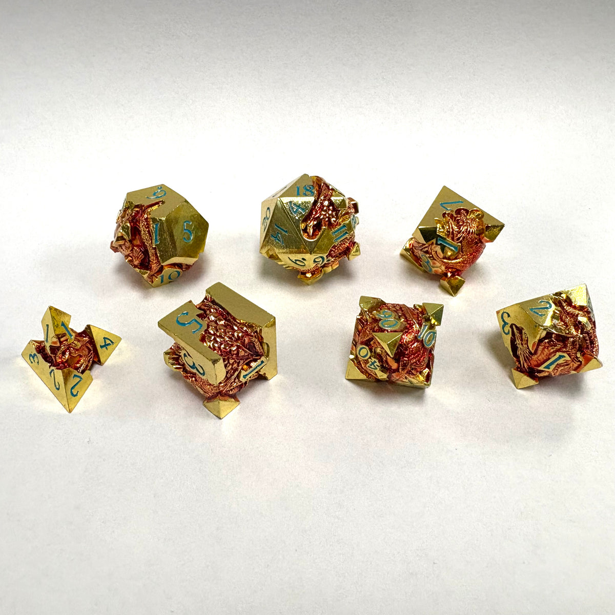 Metal Dice Set - Dragon Blue and Gold