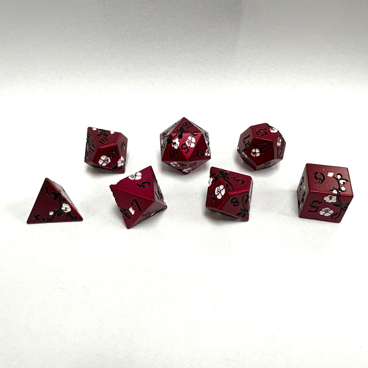 Metal Dice Set - Flower Black and White