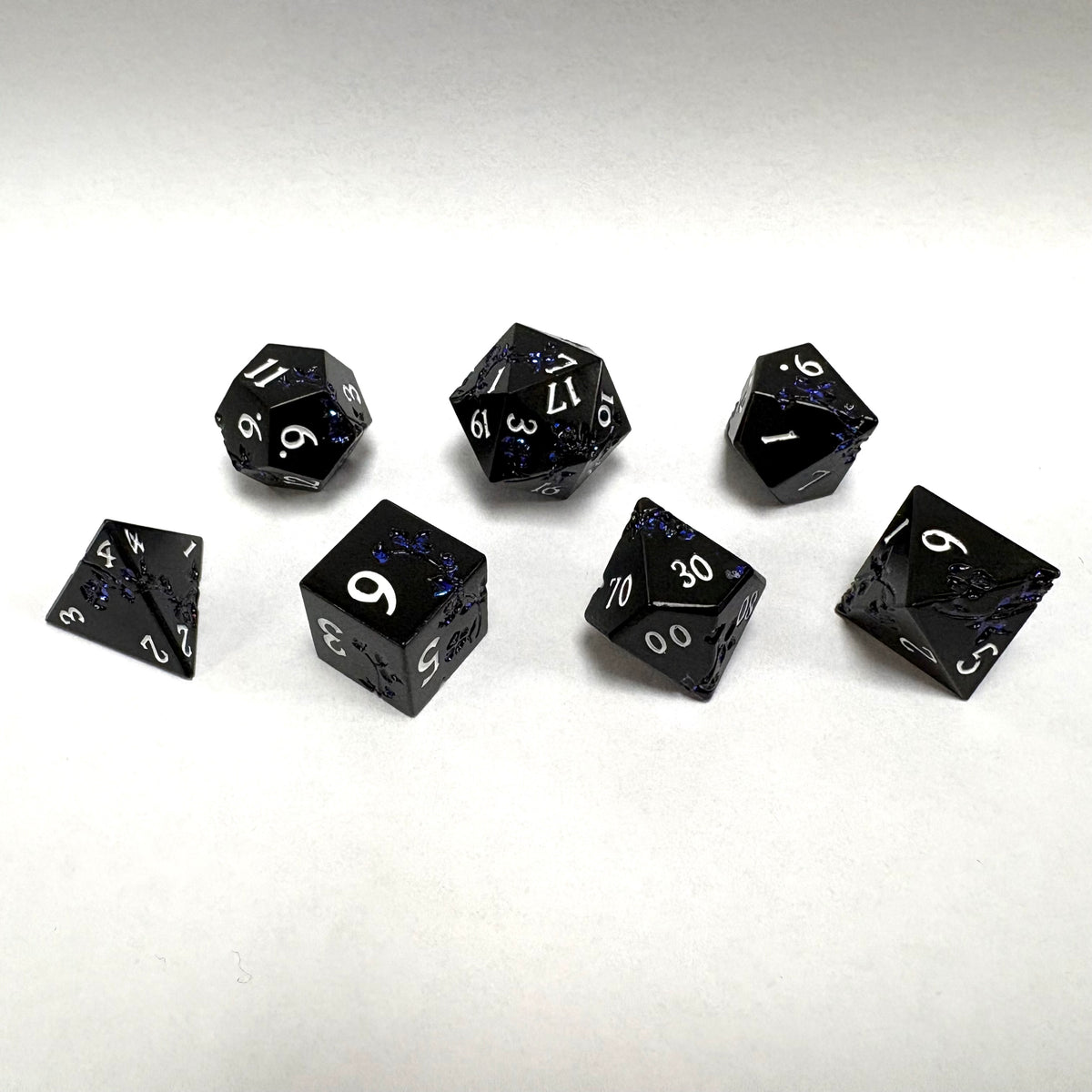 Metal Dice Set - Flower Black and Blue