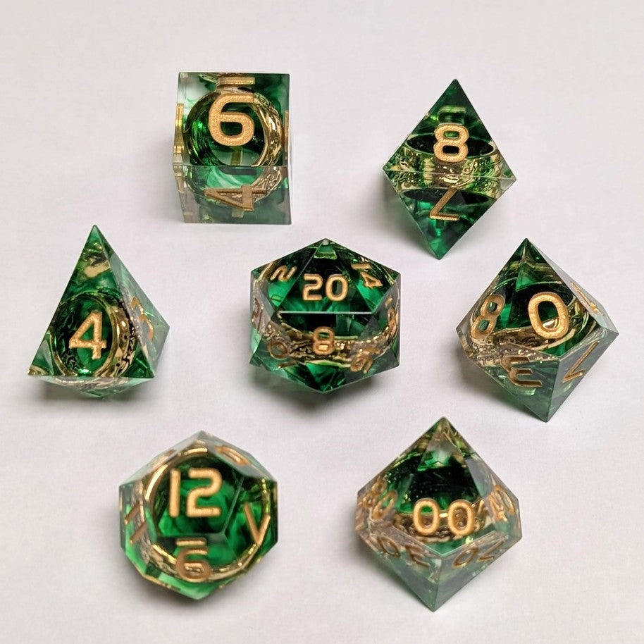 Ensemble de 7 dés en résine L'Anneau Unique - Vert
