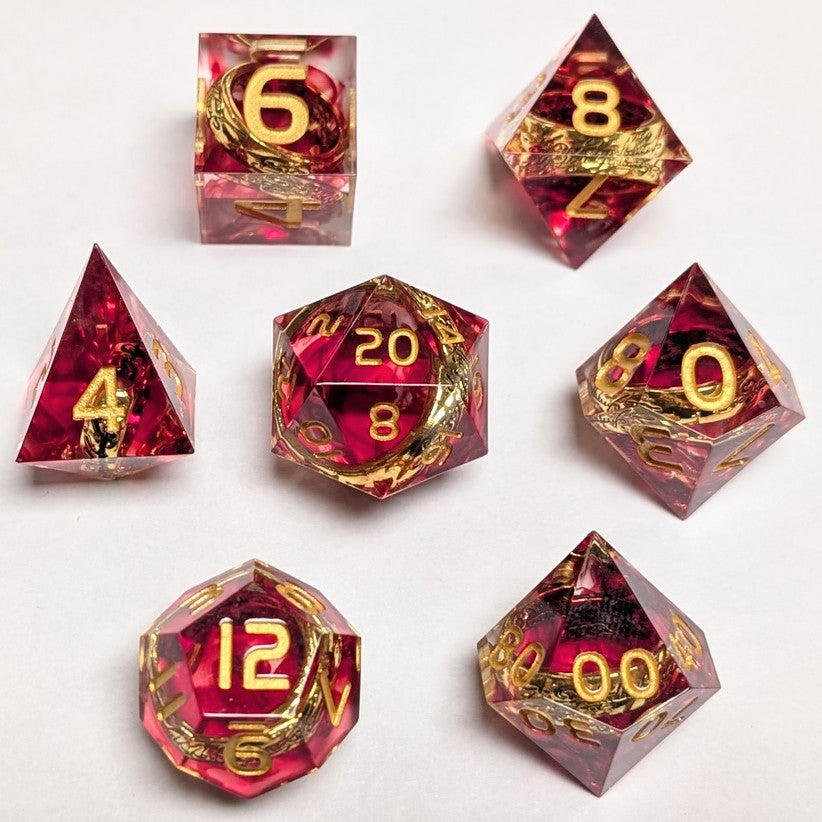 Ensemble de 7 dés en résine L'Anneau Unique - Rouge