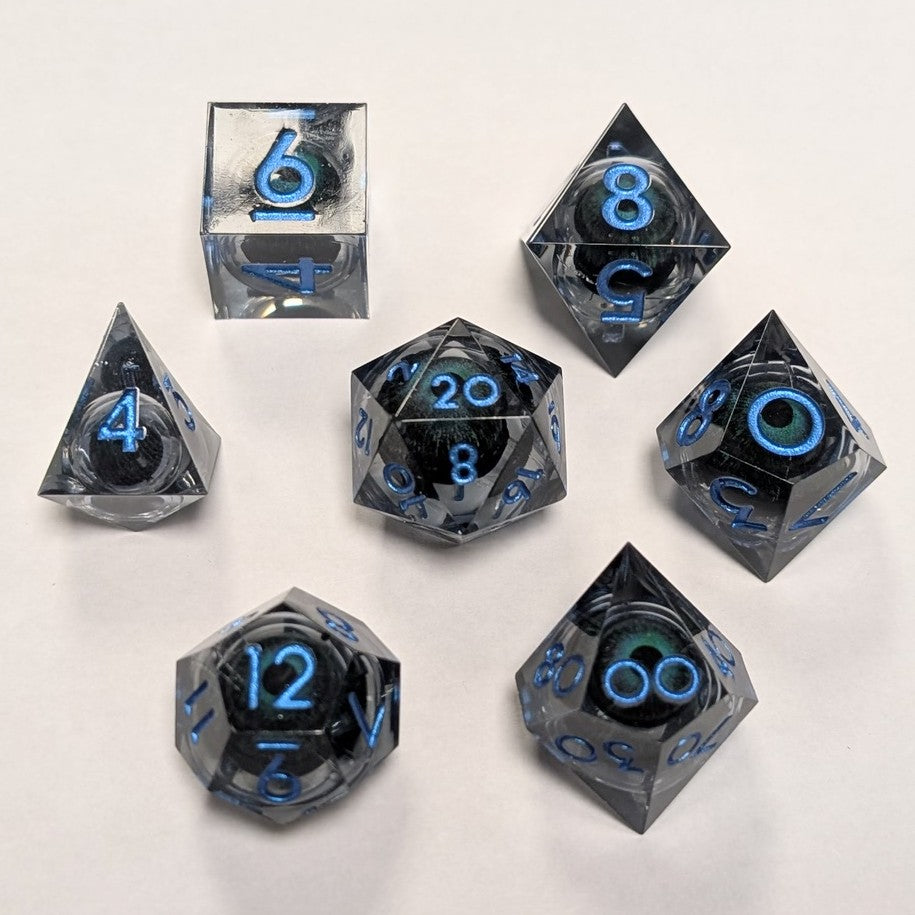 Resin Liquid Core Eye 7 Dice Set - Grey/Teal