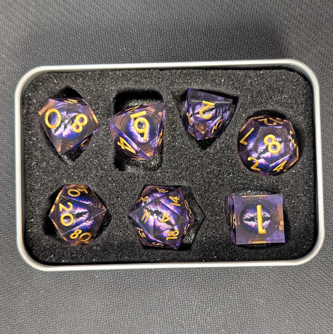 Resin Liquid Core Eye 7 Dice Set - Purple/Purple