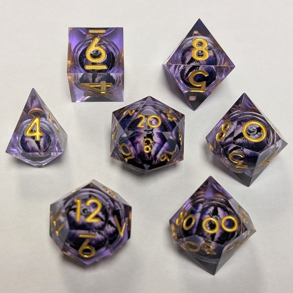 Resin Liquid Core Eye 7 Dice Set - Purple/Purple