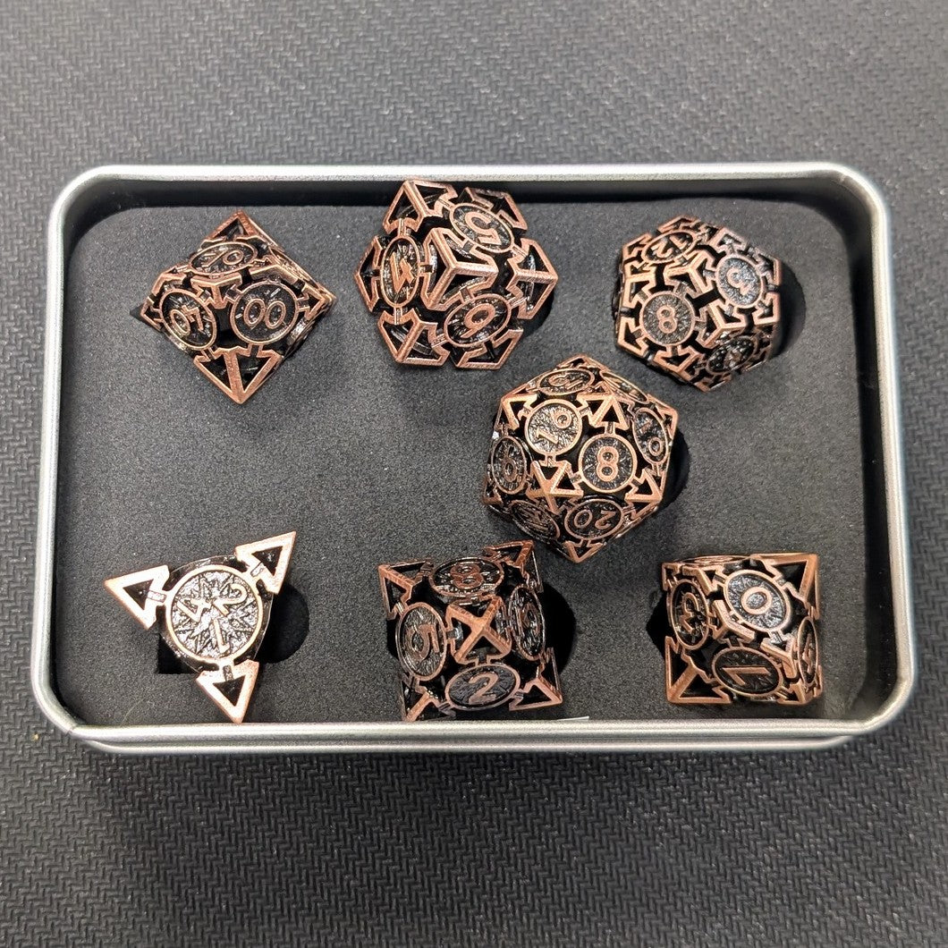 Jeu de 7 dés creux en métal - Bronze