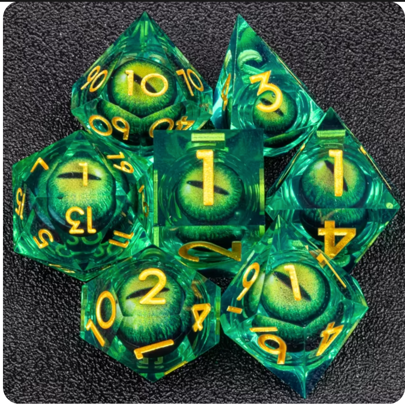 Resin Liquid Core Eye 7 Dice Set - Green