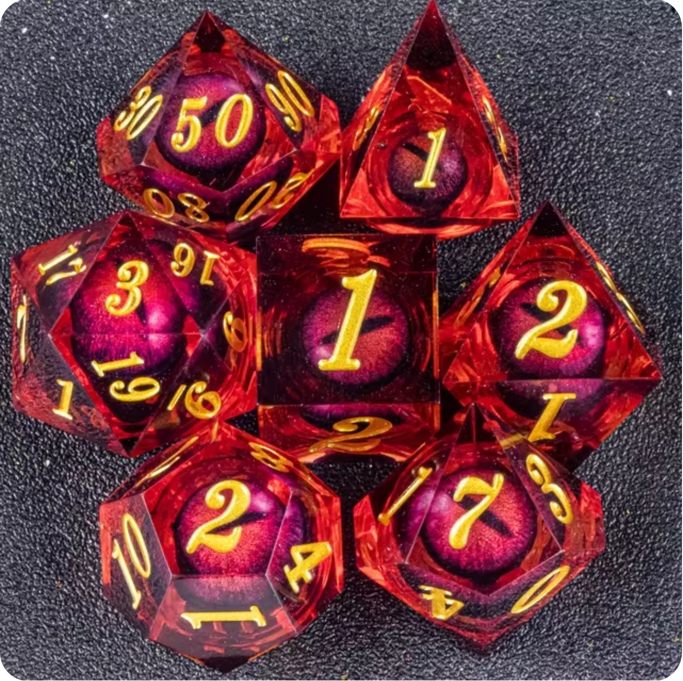 Ensemble de 7 dés à œil à noyau liquide en résine - Rouge