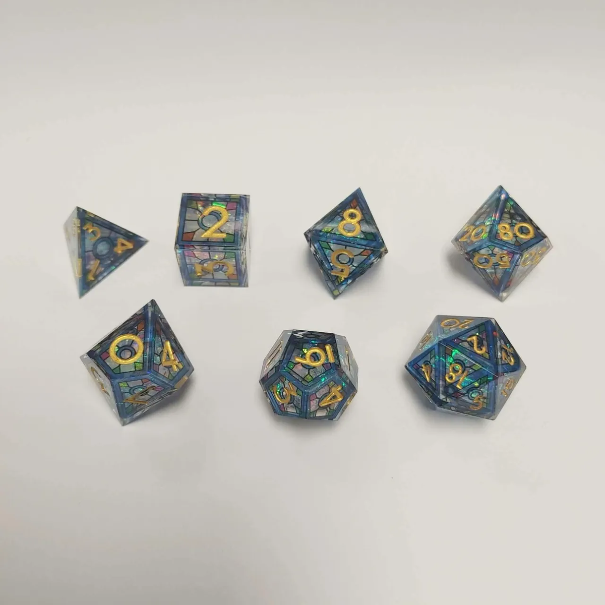 Resin Light Blue Layered Stained Glass Dice Set