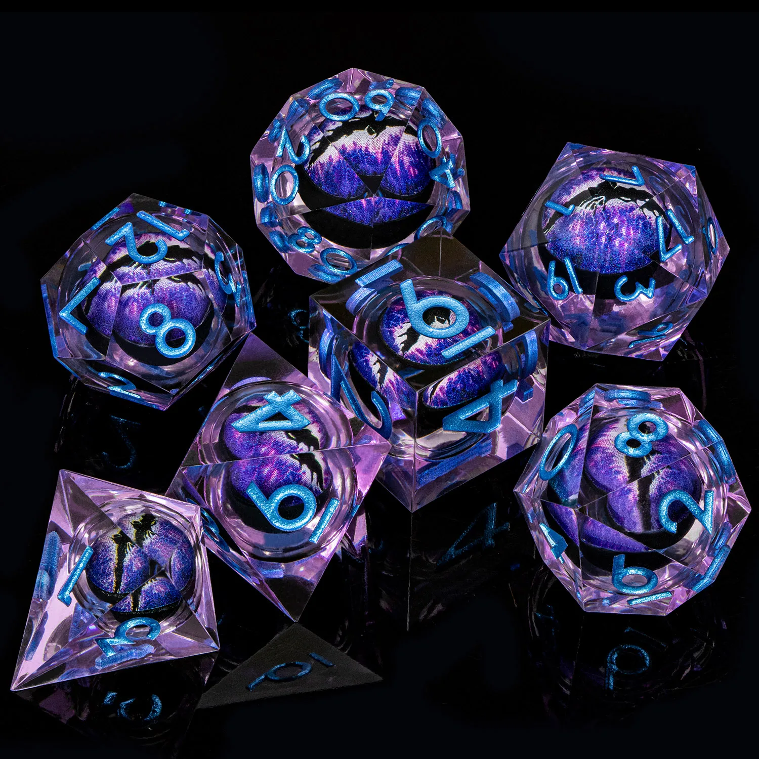 Resin Liquid Core Eye 7 Dice Set - Purple