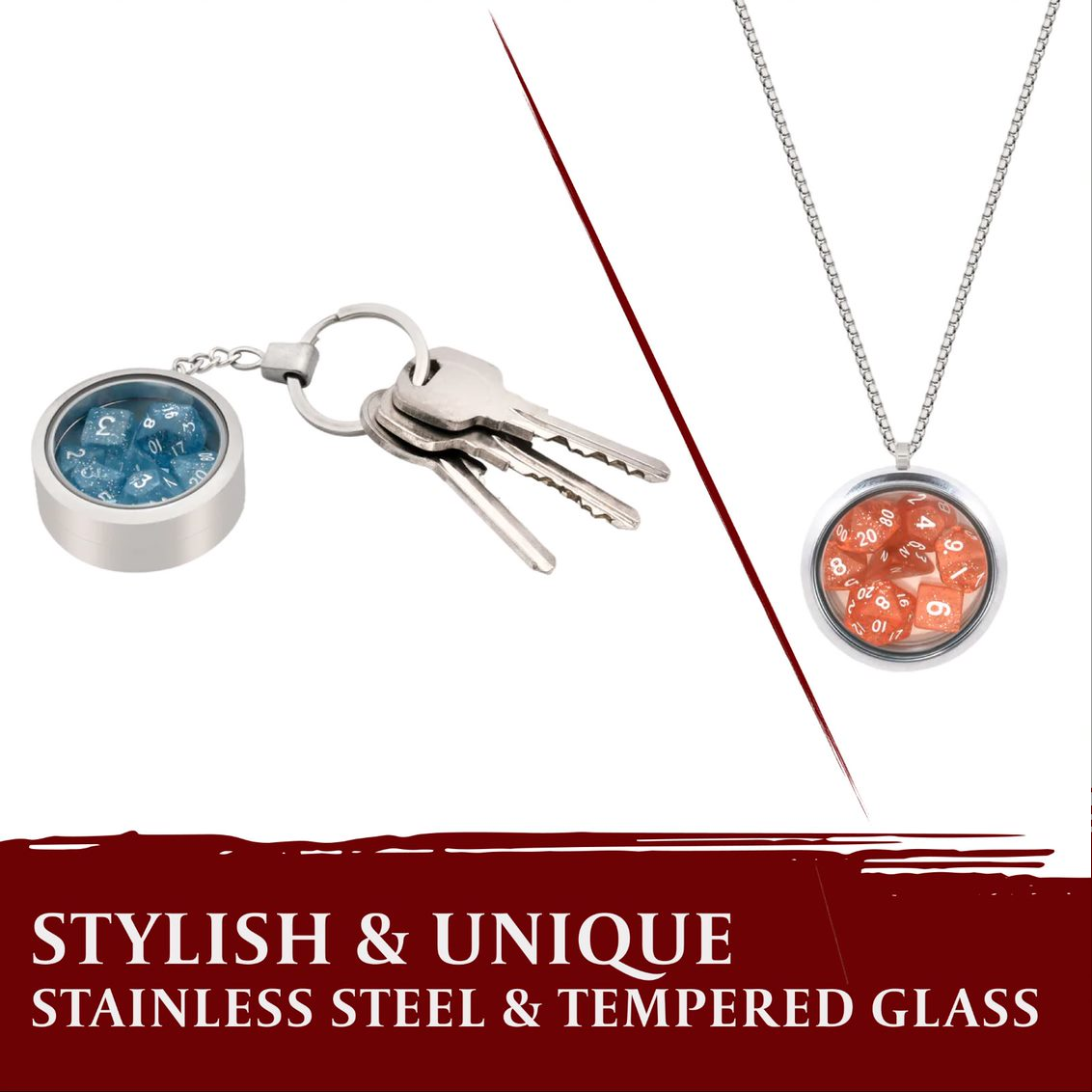 Lynx : Mini médaillon/cintre en forme de dés avec chaîne et porte-clés