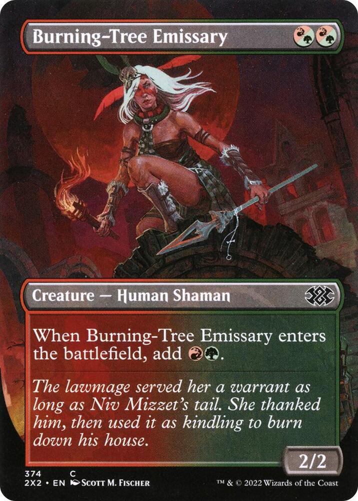 Burning-Tree Emissary (Borderless) (374) [Double Masters 2022] [Borderless]
