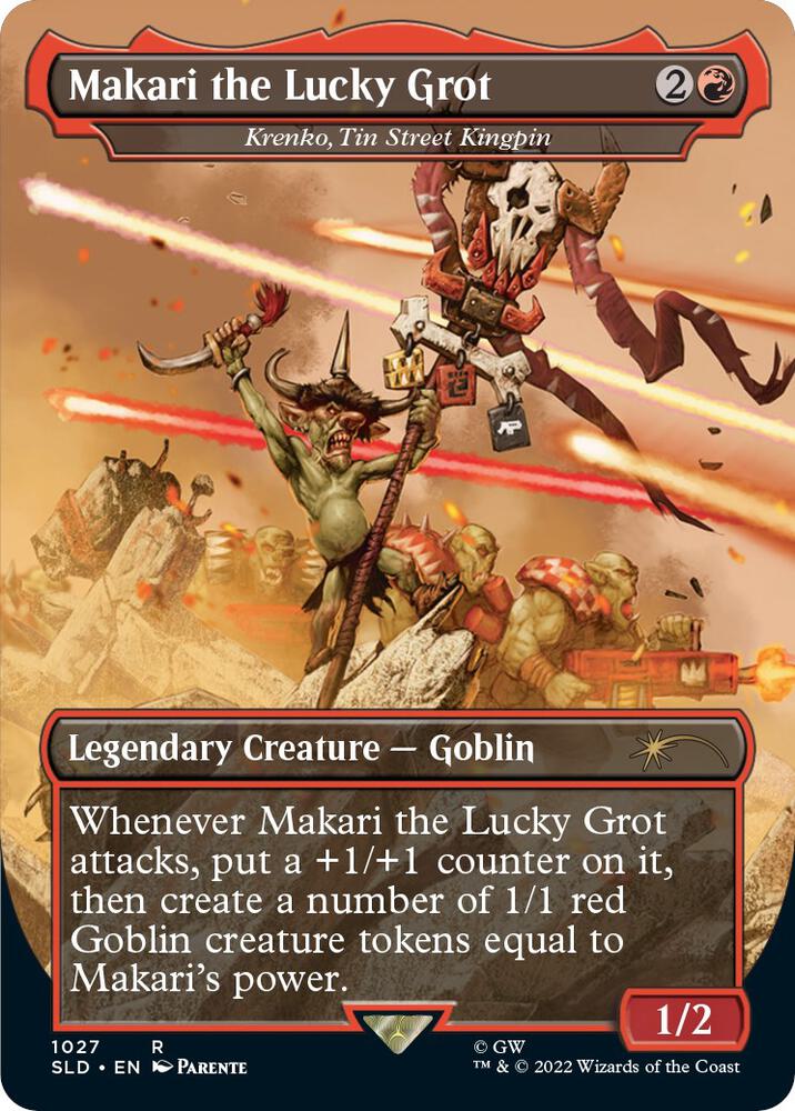 Makari the Lucky Grot - Krenko, Tin Street Kingpin (Borderless) (1027) [Secret Lair Drop] [Borderless]