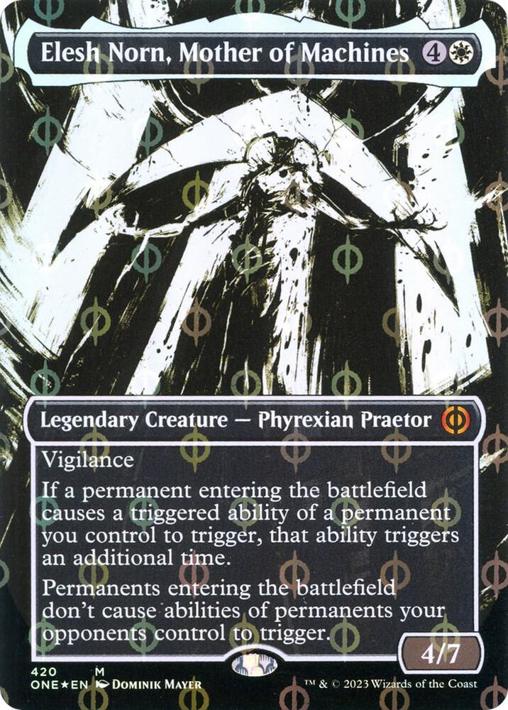 Elesh Norn, Mother of Machines (Showcase) (Step-and-Compleat Foil) (420) [Phyrexia: All Will Be One] [Showcase, Borderless]
