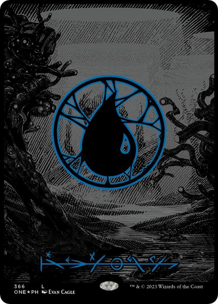 Island (Phyrexian) - Full Art (Oil Slick Raised Foil) (366) [Phyrexia: All Will Be One] [Borderless]