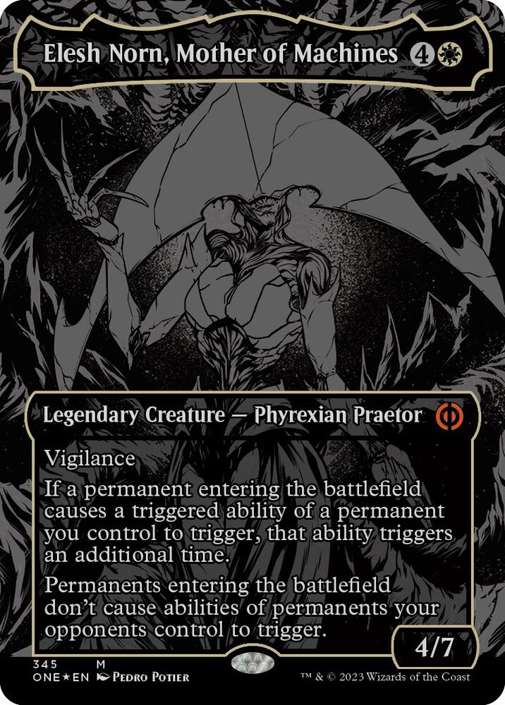 Elesh Norn, Mother of Machines (Oil Slick Raised Foil) (345) [Phyrexia: All Will Be One] [Borderless]