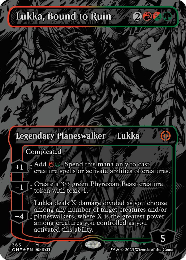 Lukka, Bound to Ruin (Oil Slick Raised Foil) (363) [Phyrexia: All Will Be One] [Borderless]