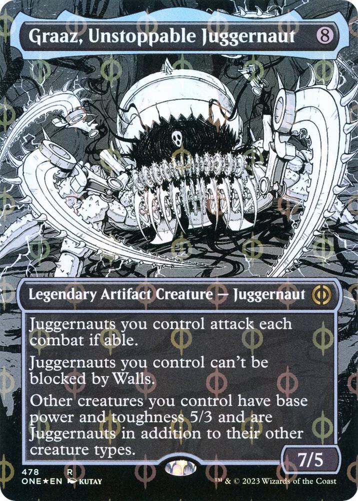 Graaz, Unstoppable Juggernaut (Borderless) (Step-and-Compleat Foil) (478) [Phyrexia: All Will Be One] [Showcase, Borderless]