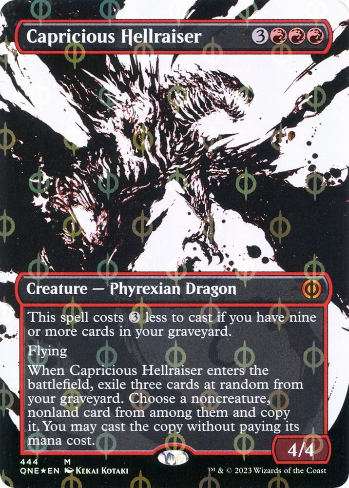 Capricious Hellraiser (Showcase) (Step-and-Compleat Foil) (444) [Phyrexia: All Will Be One] [Showcase, Borderless]