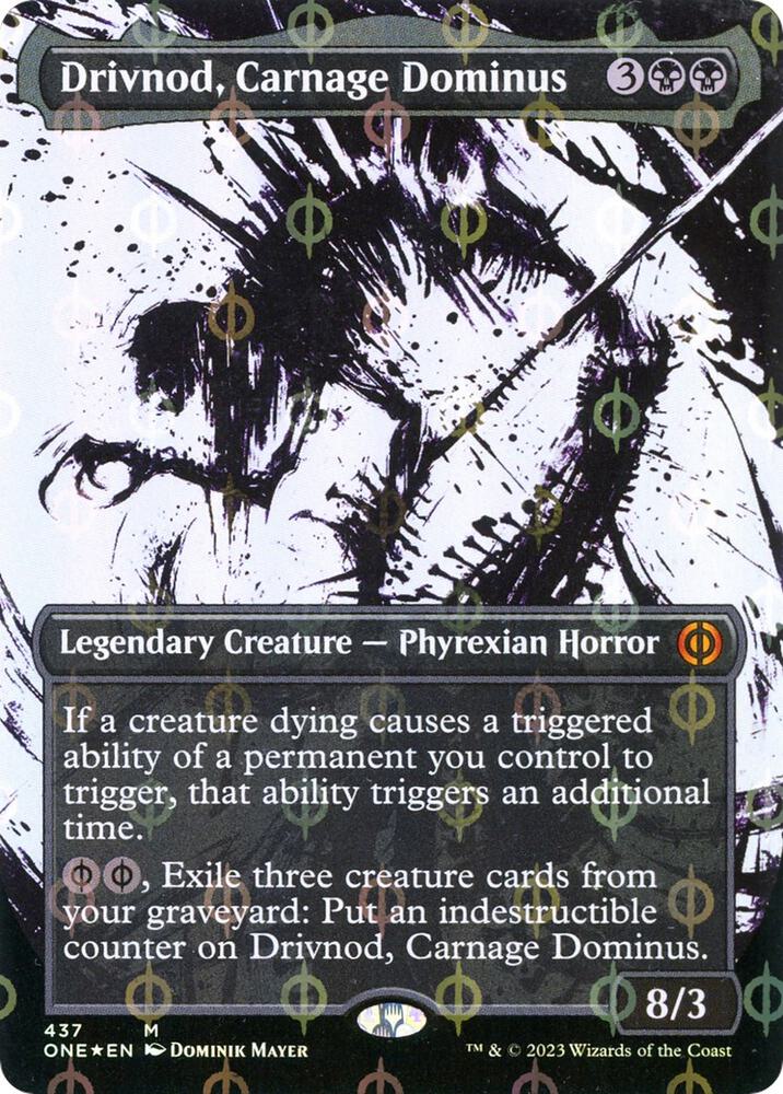 Drivnod, Carnage Dominus (Showcase) (Step-and-Compleat Foil) (437) [Phyrexia: All Will Be One] [Showcase, Borderless]