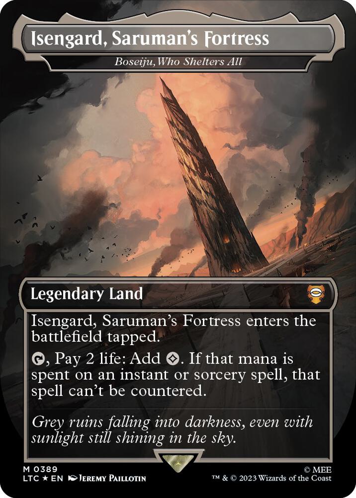 Isengard, Saruman's Fortress - Boseiju, Who Shelters All (Surge Foil) (389) [Tales of Middle-earth Commander] [Borderless]