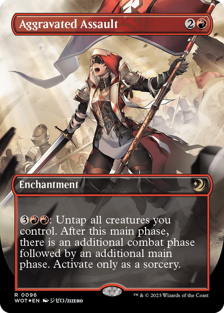 Aggravated Assault (Anime Borderless) (Confetti Foil) (96) [Wilds of Eldraine: Enchanting Tales] [Borderless]