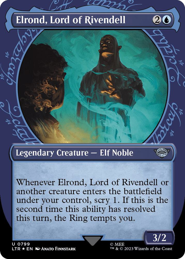 Elrond, Lord of Rivendell (Showcase) (Surge Foil) (799) [The Lord of the Rings: Tales of Middle-earth] [Showcase, Borderless]