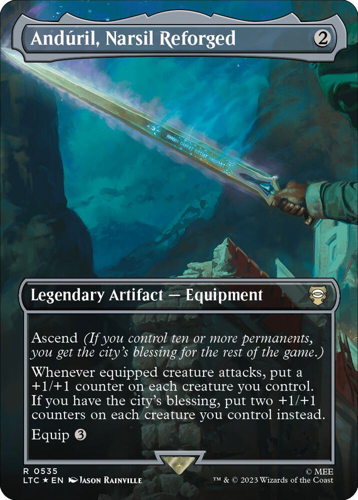 Anduril, Narsil Reforged (Borderless) (Surge Foil) (535) [Tales of Middle-earth Commander] [Borderless]
