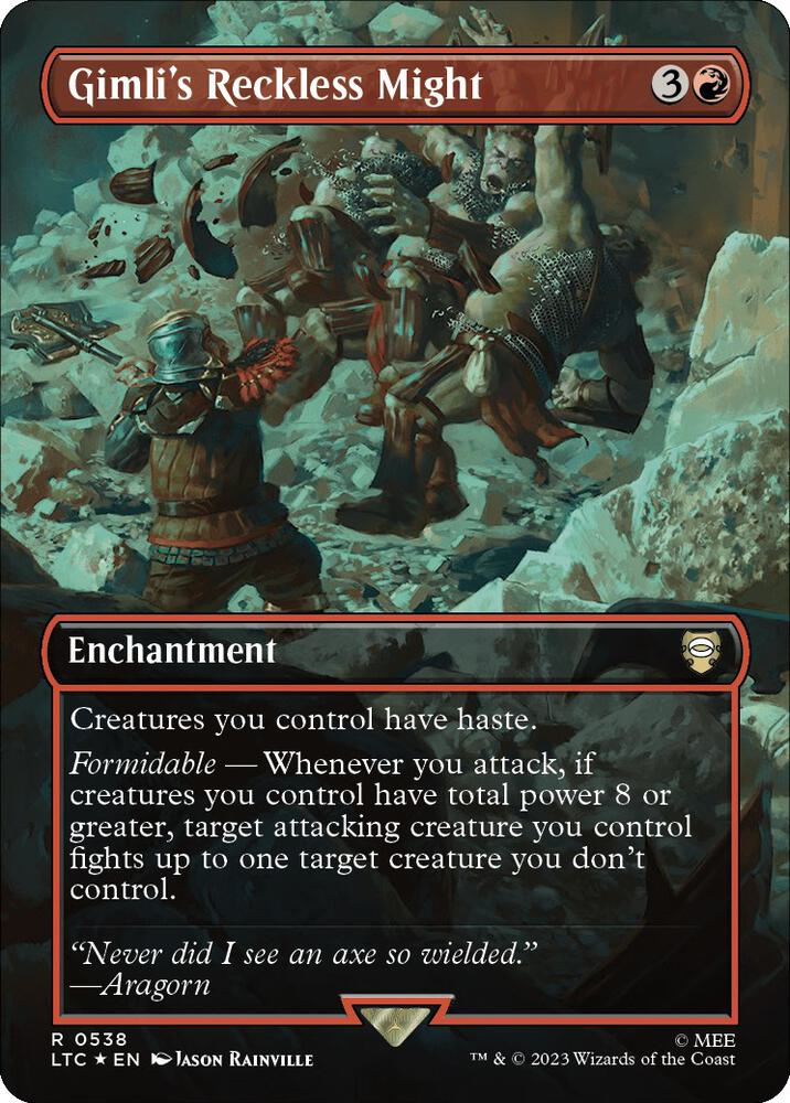 Gimli's Reckless Might (Borderless) (Surge Foil) (538) [Tales of Middle-earth Commander] [Borderless]