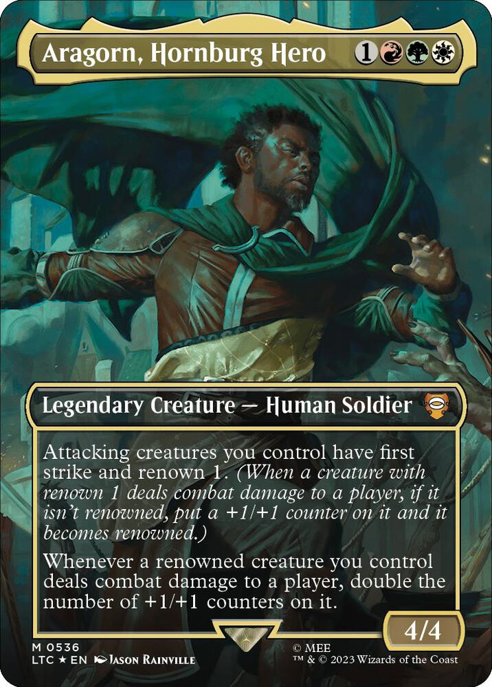 Aragorn, Hornburg Hero (Borderless) (Surge Foil) (536) [Tales of Middle-earth Commander] [Borderless]