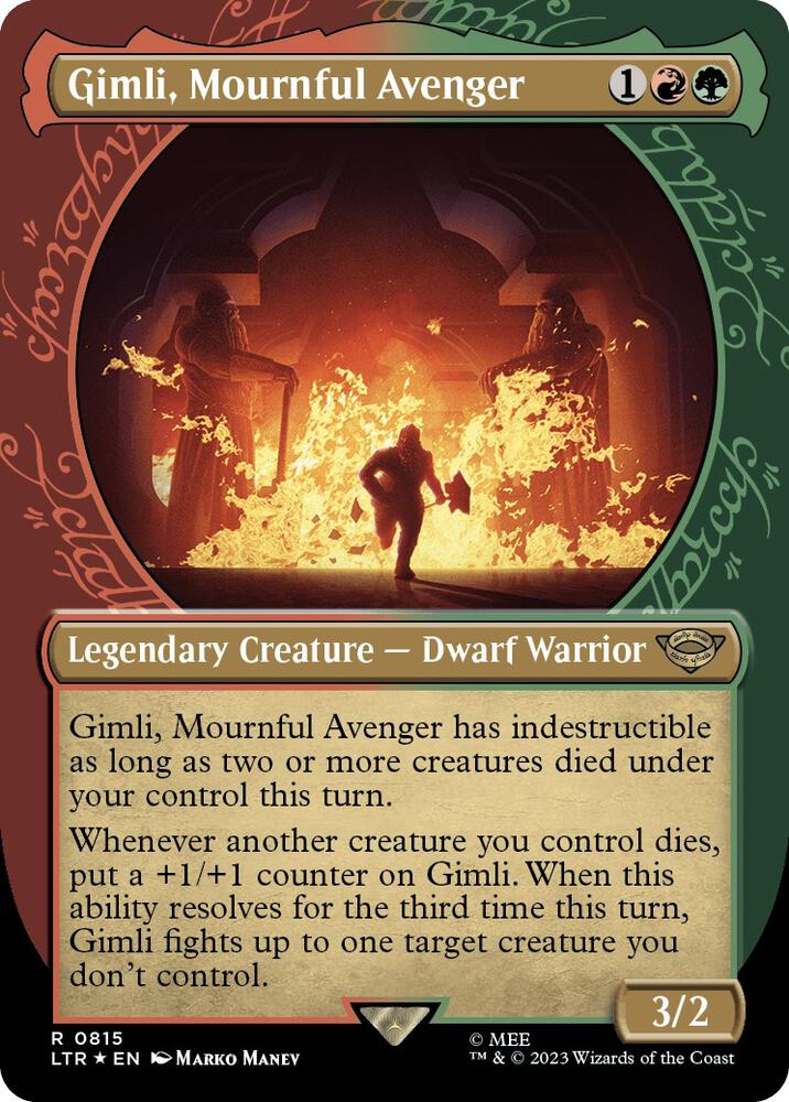 Gimli, Mournful Avenger (Showcase) (Surge Foil) (815) [The Lord of the Rings: Tales of Middle-earth] [Showcase, Borderless]
