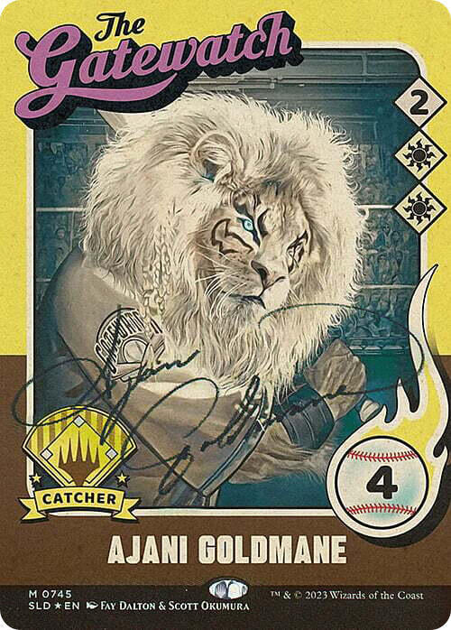 Ajani Goldmane (745) (Autographed) [Secret Lair Drop] [Full Art, Borderless]