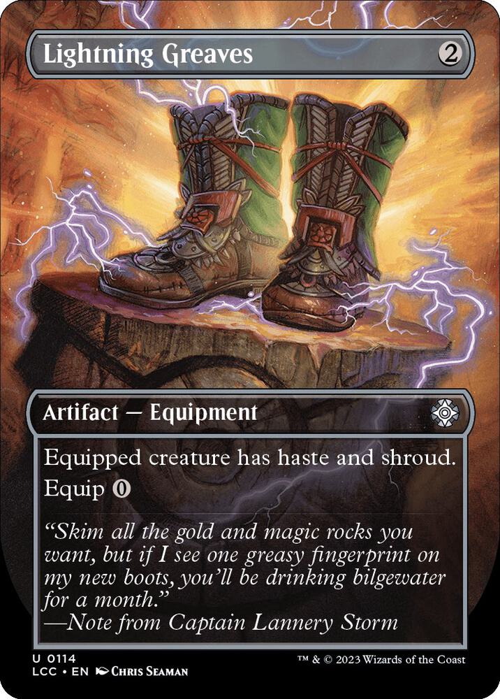 Lightning Greaves (Borderless) (114) [The Lost Caverns of Ixalan Commander] [Borderless]