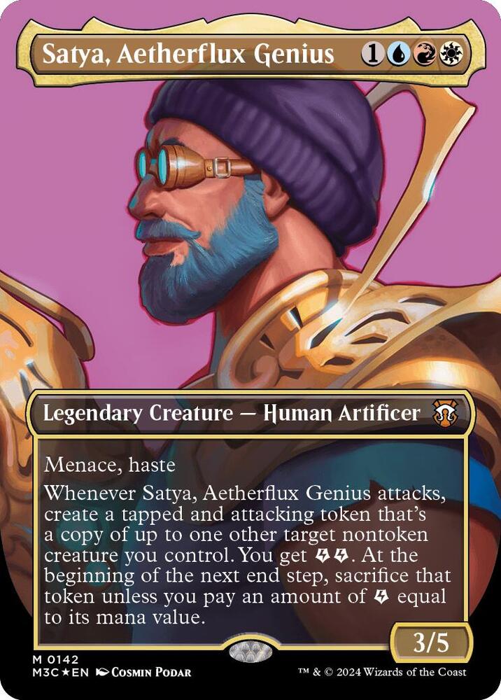 Satya, Aetherflux Genius (Borderless) (Ripple Foil) (142) [Modern Horizons 3 Commander]