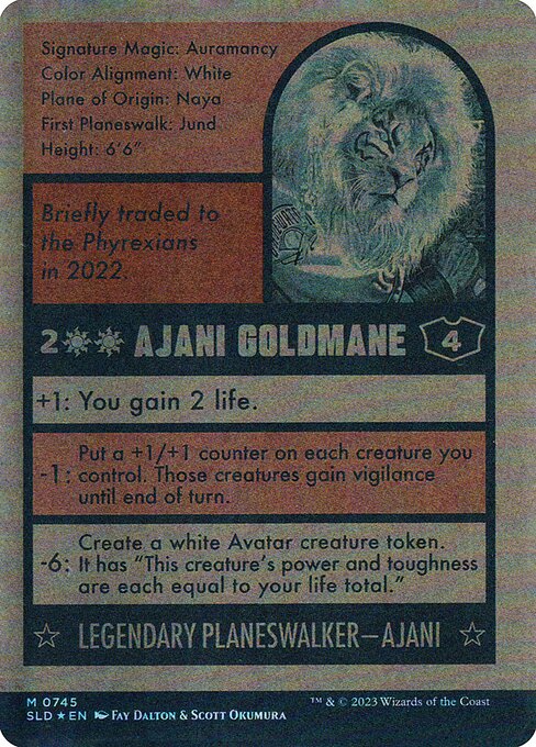 Ajani Goldmane (745) (Autographed) [Secret Lair Drop] [Full Art, Borderless] Reverse