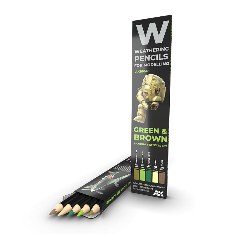 Weathering Pencil Set - Green and Brown: Shading & Effects Set