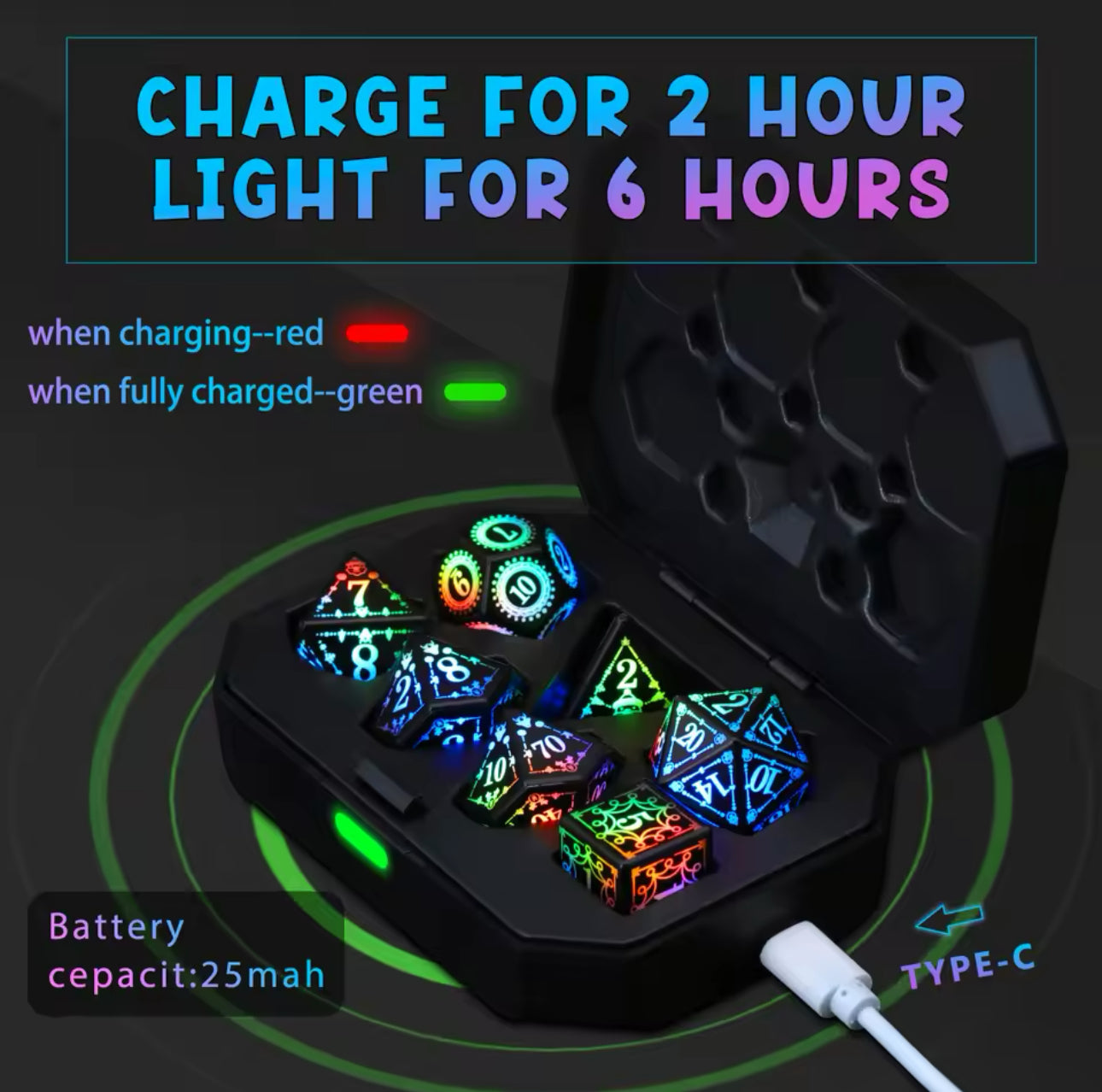 Jeu de dés LED avec boîte rechargeable : Christmas Raindow