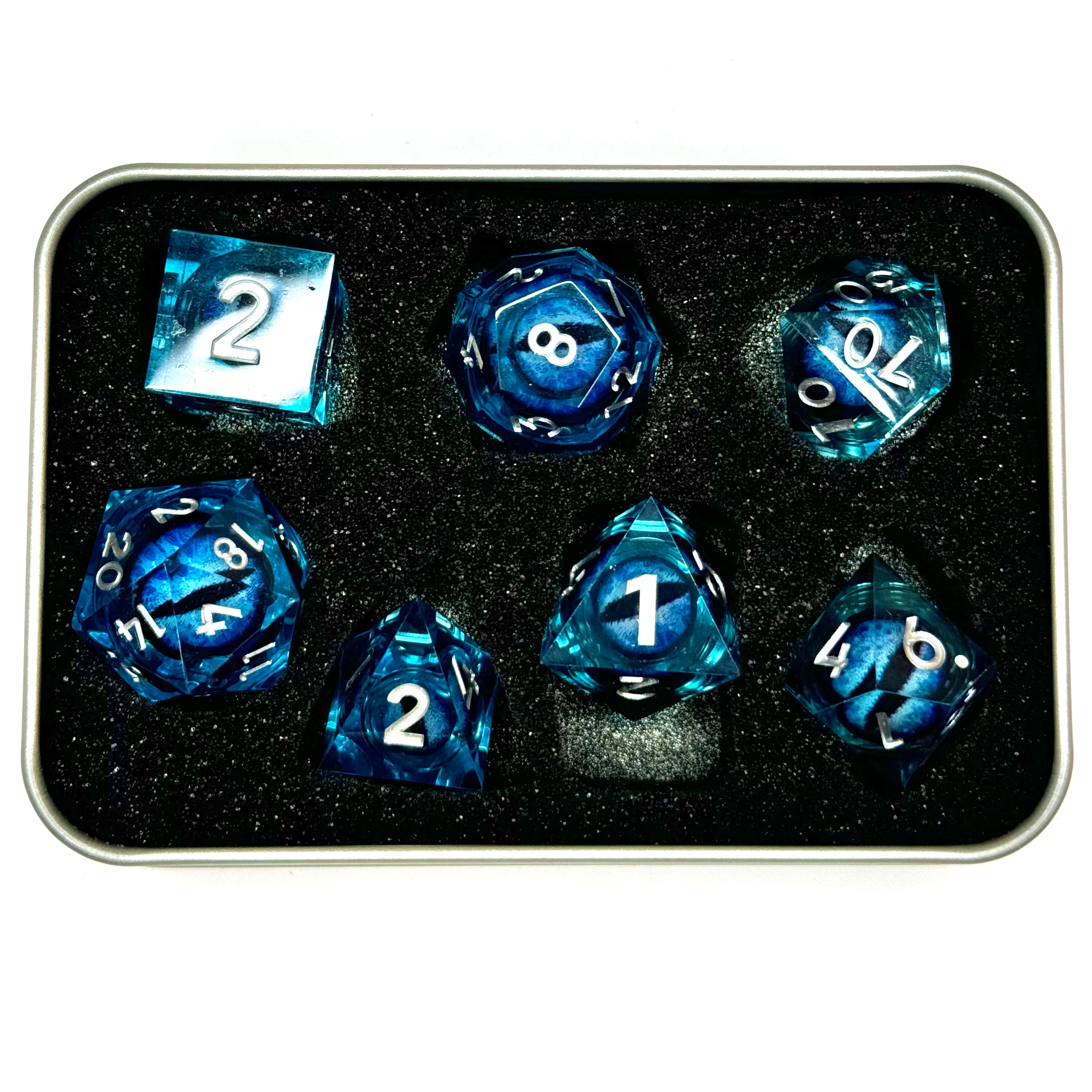 Ensemble de 7 dés à œil à noyau liquide en résine - Turquoise