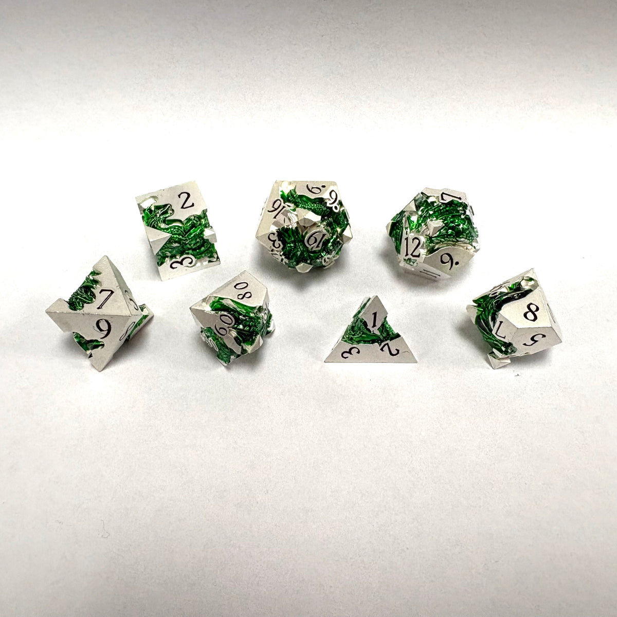 Metal Dice Set - Dragon Pale Silver and Gold