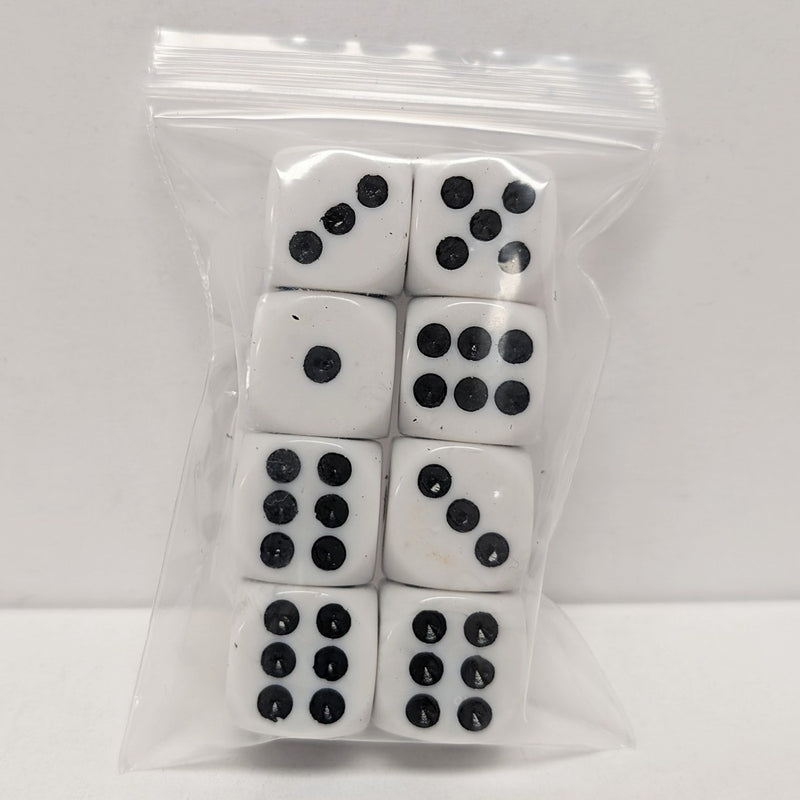 D6 - 8 White Dice with Black Pips