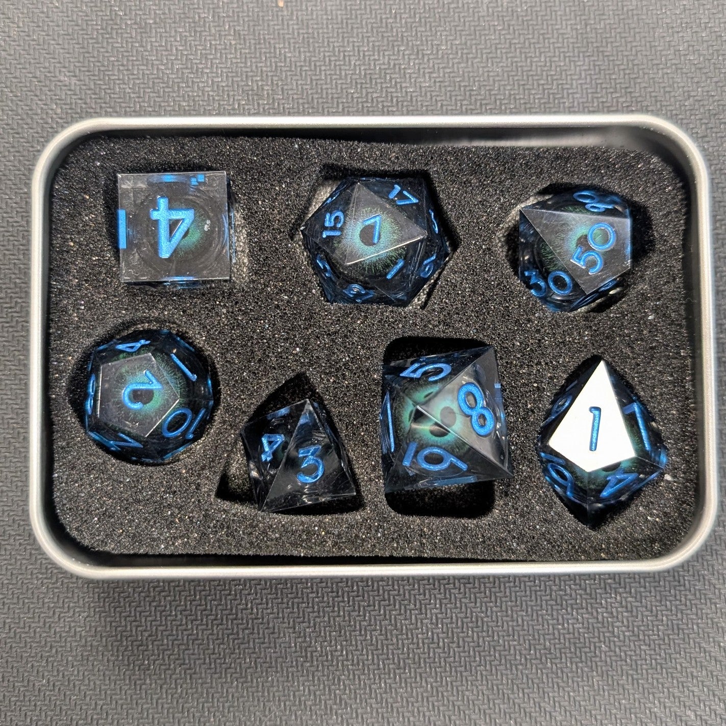 Resin Liquid Core Eye 7 Dice Set - Grey/Teal