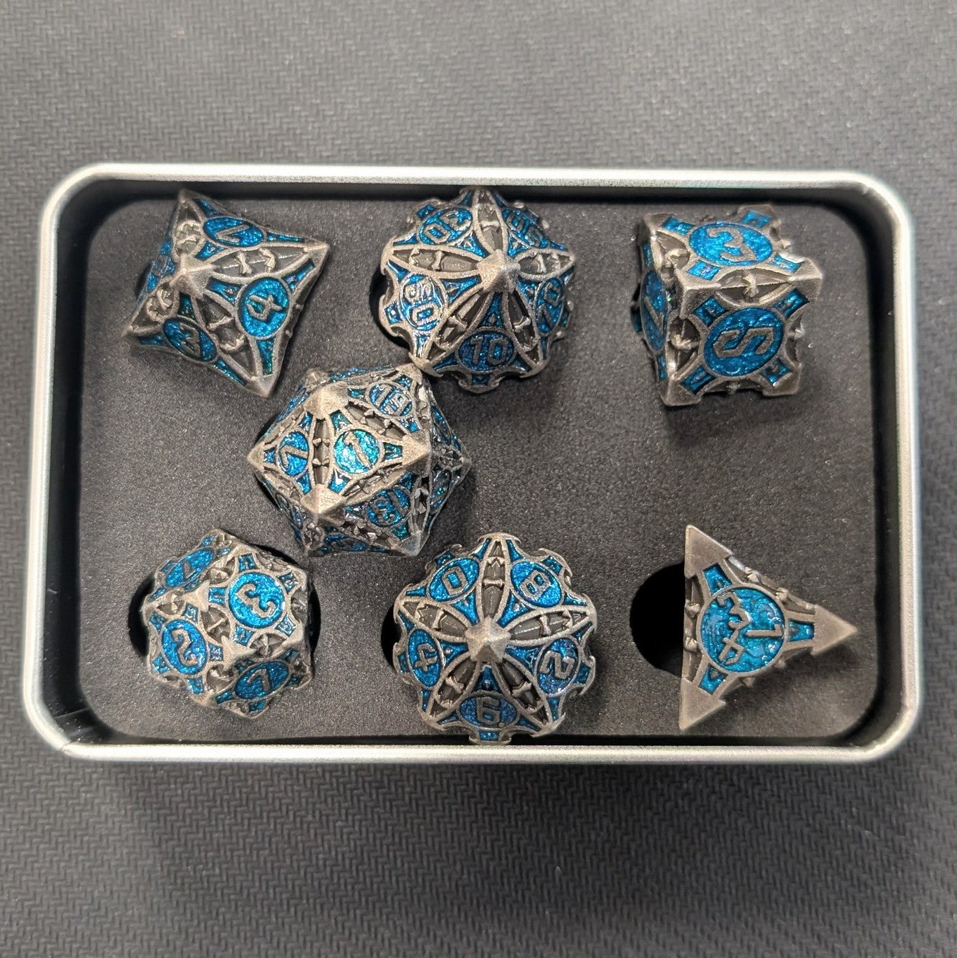 Set de 7 dés Heavy Metal - Acier/Bleu