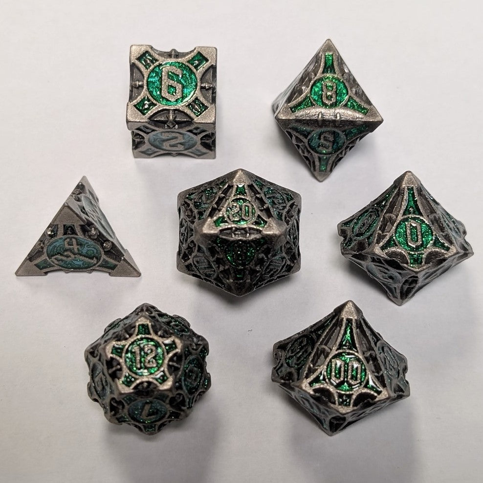 Ensemble de 7 dés Heavy Metal - Acier/Vert