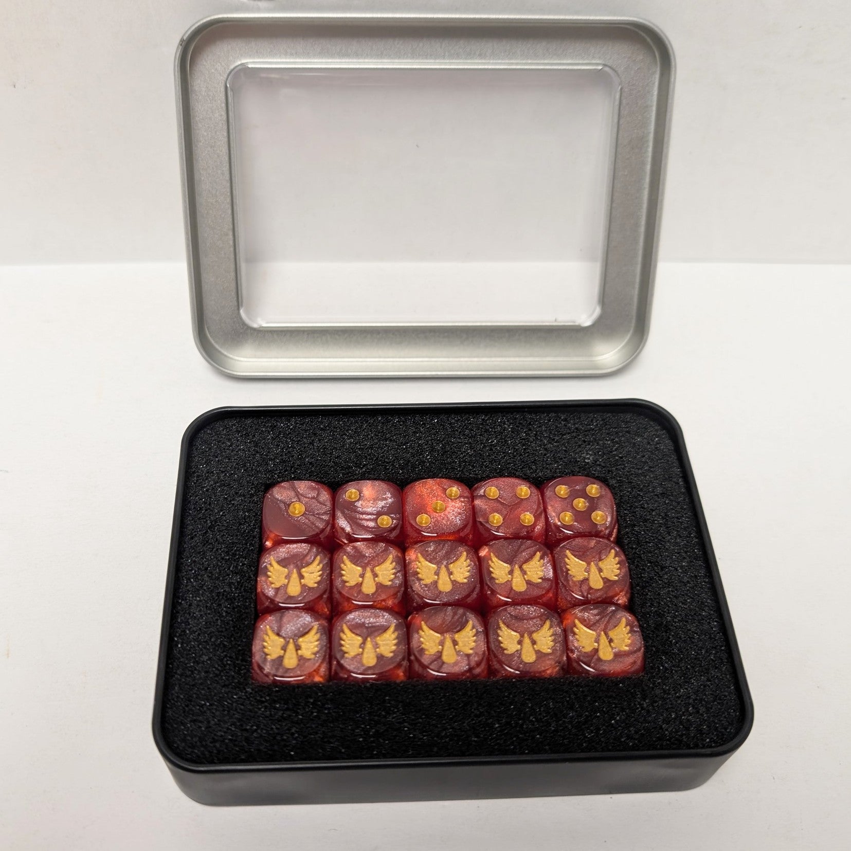 Wargaming 15 Dice Set - Red with Gold Pips