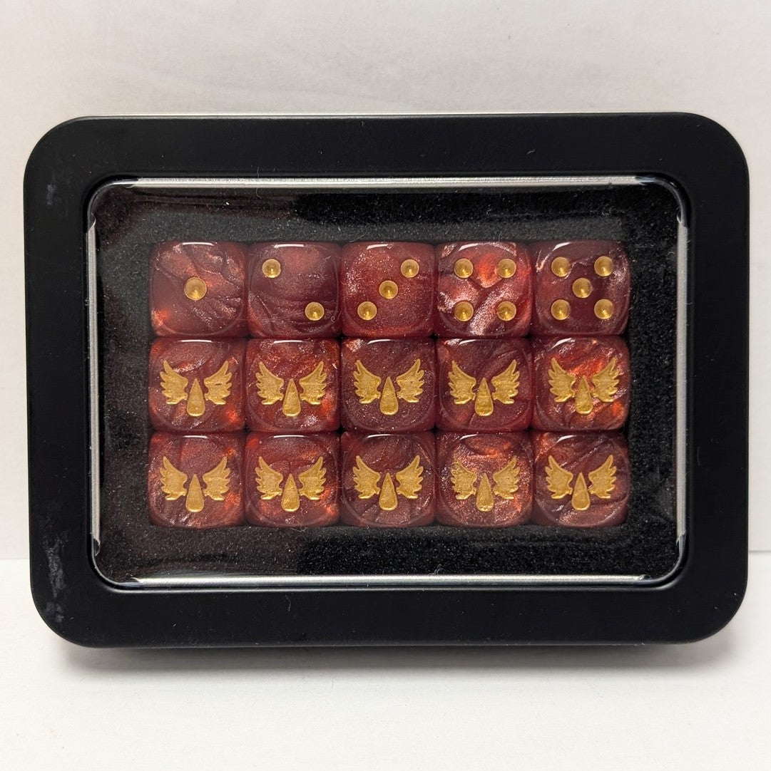 Wargaming 15 Dice Set - Red with Gold Pips